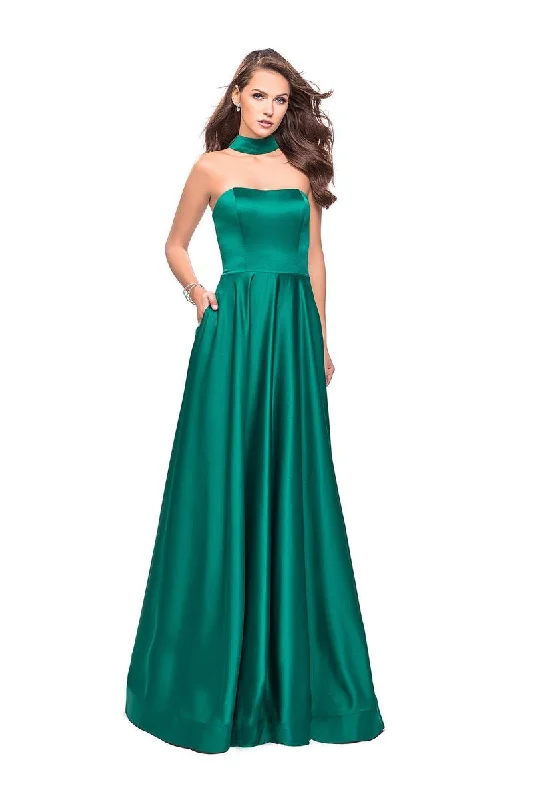 Elegant Fashion Offers Feminine Elegance La Femme - 25680 Choker Accented Straight-Across Satin A-Line Gown