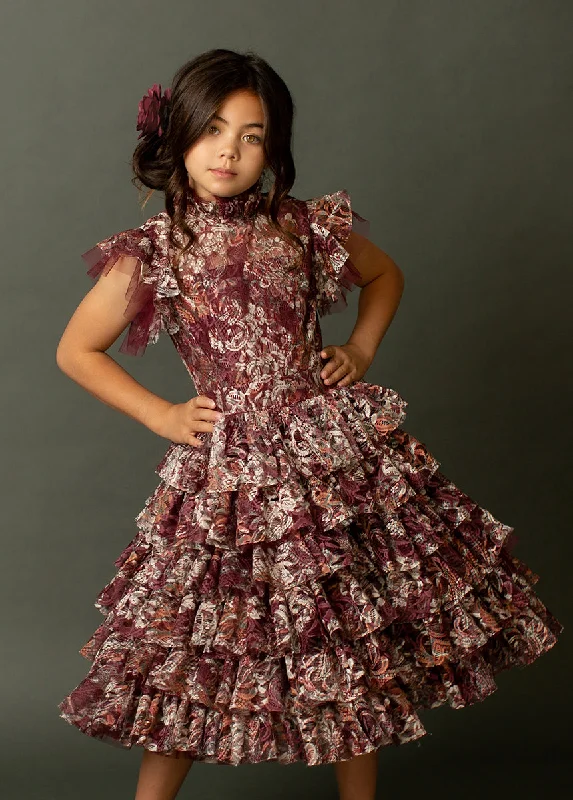 Holiday Glam Minimalist Elegant Anouk Petticoat Dress in Currant Floral