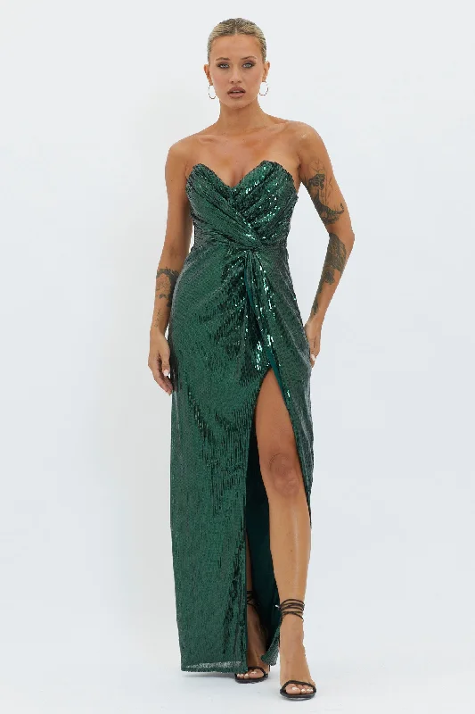 Weekend Exclusive Sleek Design Angel Energy Strapless Sequin Maxi Dress Hunter Green