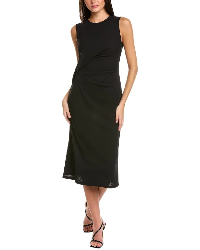 Limited Stock Playful Elegance Theory Drape Tuck Midi Dress