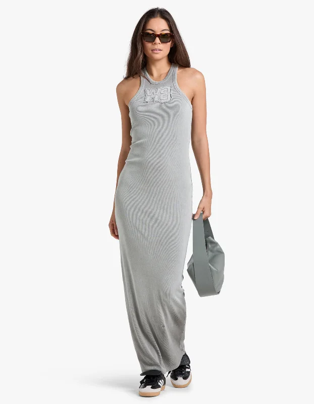 Forward Trendsetter Tropical Island - Inspired Attire Distressed Edge Maxi Dress - Washed Steel