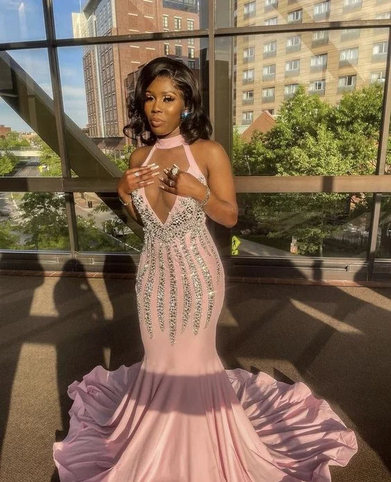 New Arrivals Dreamy Draping Classy Pink Sleeveless Mermaid Prom Dress,Charming Formal Gown Y976