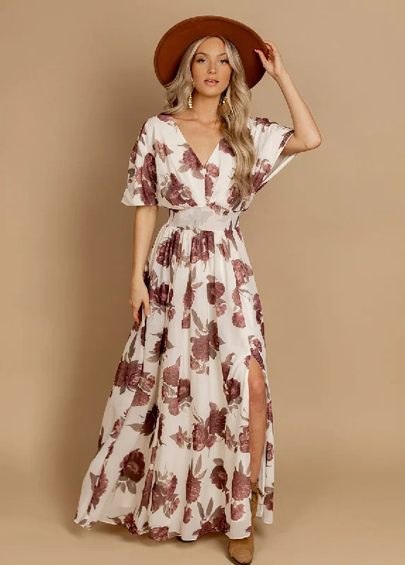 Step Ahead, Lead The Trend Ethnic Cultural Event Wear Maya Dress in Large Cream Floral