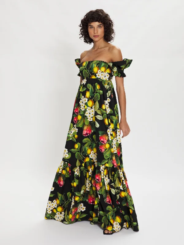 Limited Time Offers Modern Romance Antigone Floral Cotton Maxi Dress – Black