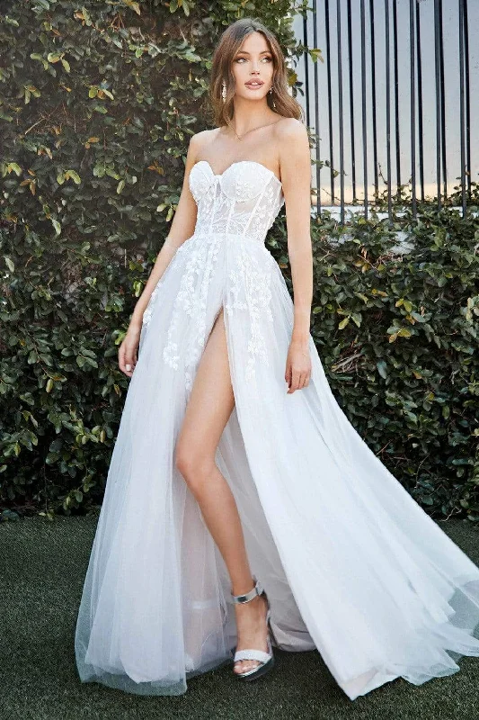 End Of Season Sale Big Savings on Minimalist Office Styles Cinderella Divine Bridal - CB065W Strapless Bustier Applique Tulle Bridal Gown