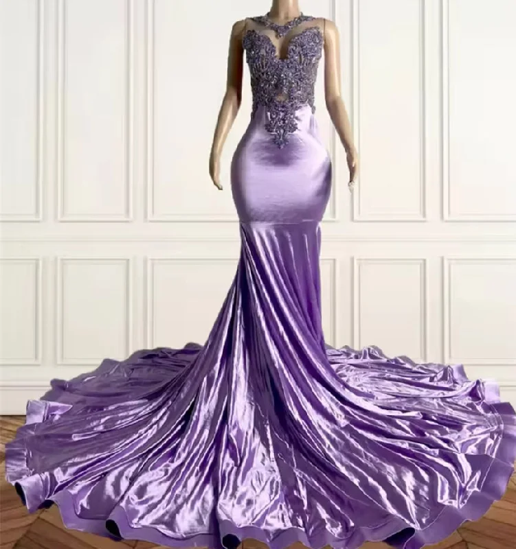 Seasonal Sale Graceful Movement Purple O N Bead Crystal Long Prom Dresses Rhinestone 2025 Birthday Luxury Dress Mermaid Evening Dresses Formal Gown Customized