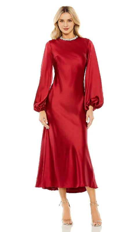 Chic Style Discounts Y2K Nostalgic Fashion Look High neck long sleeved wine red tea long prom dress