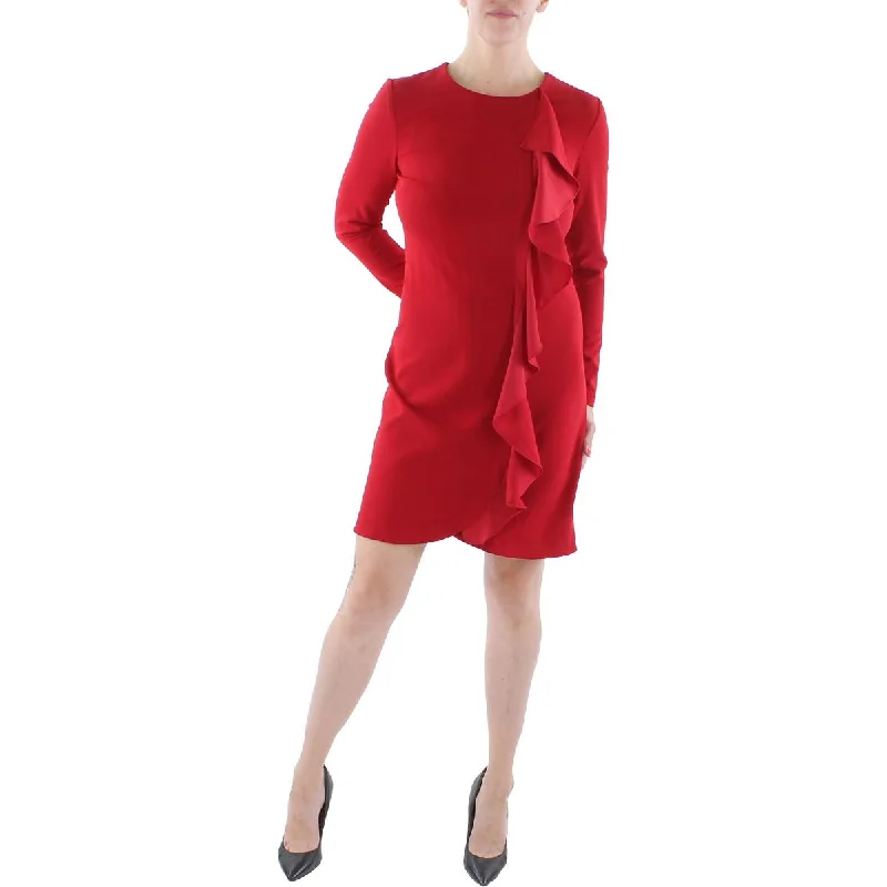 Luxury Casual Deals Effortless Comfort DKNY Womens Long Sleeve Cascading Ruffle Wear to Work Dress