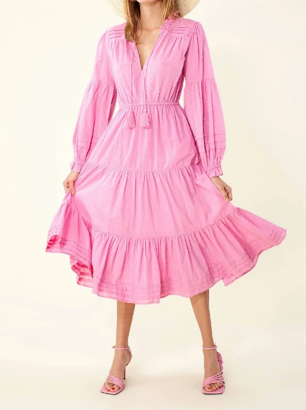 Budget Friendly Effortless Sophistication Solid Midi Dress In Pink
