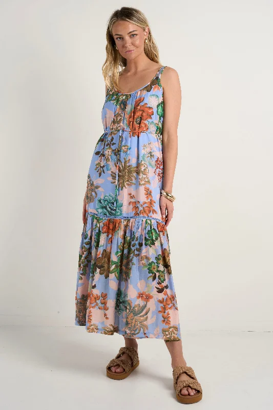 Inspired By You, Designed For You Save on Classic Elegant Styles Estela Blue Floral Strappy Floaty Maxi Dress