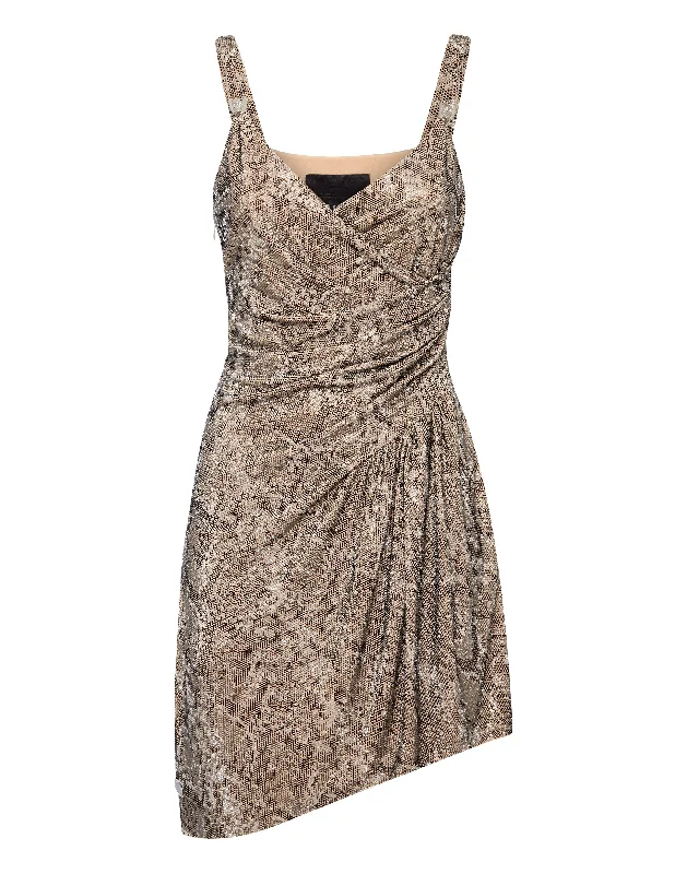 Chic Styles Cottagecore Rustic Charm Style Mini Dress Python Print with Crystals