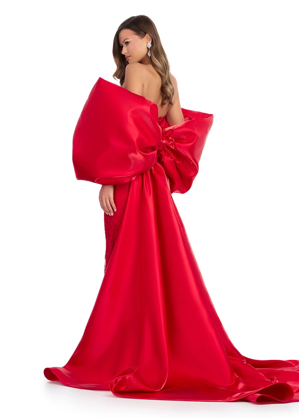 Relaxed Style Romantic Date - Night Ensemble Ashley Lauren 12007 RED Oversize Bow Cape off the Shoulder Satin Shimmer Formal Accessory