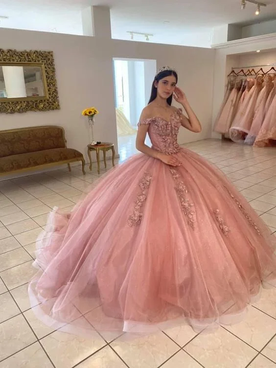 Mega Sale Refined Simplicity Off The Shoulder Pink Tulle Ball Gown Sweet 16 Dress Princess Dress Y582