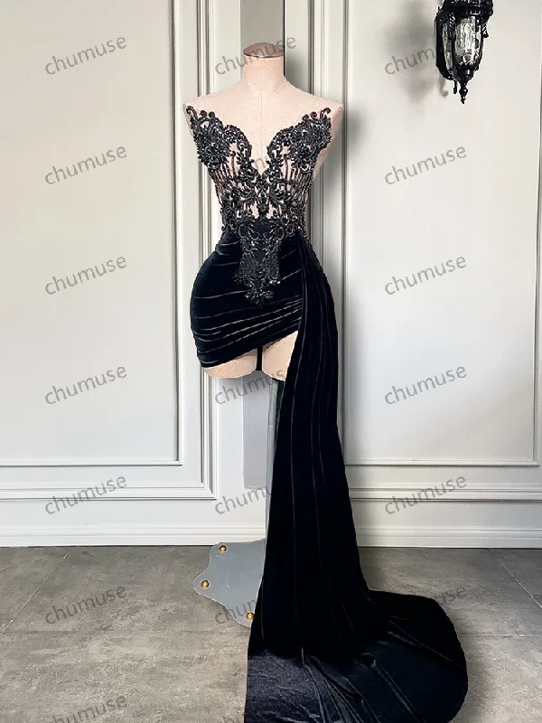 Flash Sale Starts Modern Romance New Arrival Beaded Embroidery Women Homecoming Gowns Black Velvet Short Prom Dresses
