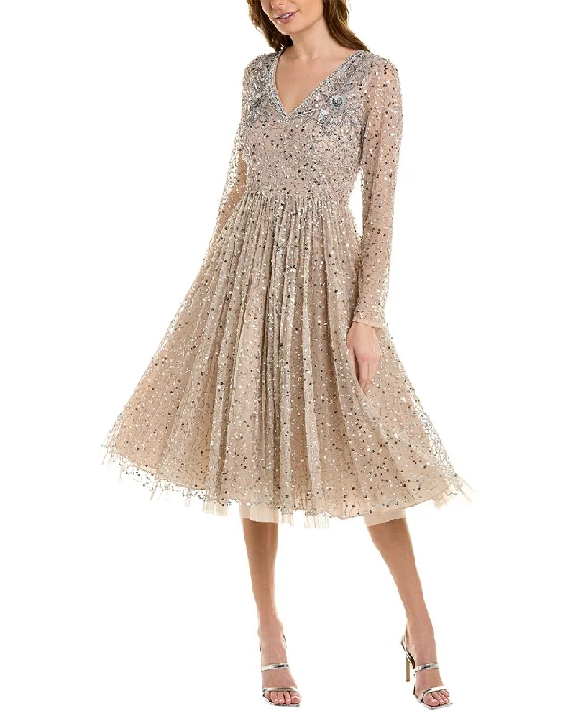 Classy Style Discounts Boho Chic Aidan Mattox V-Neck Beaded Midi Dress
