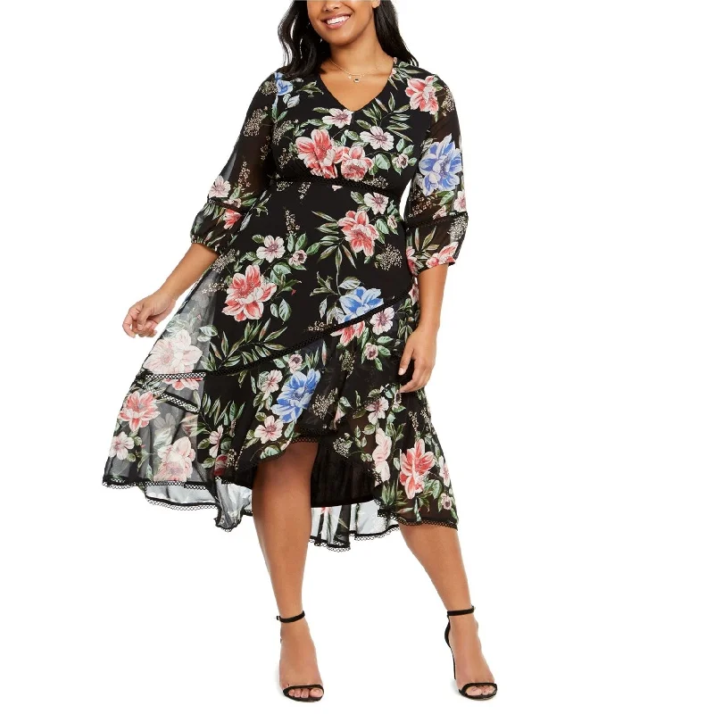 High-Fashion Women's Clothing Taylor Womens Printed Chiffon A-line Dress, Black, 14W