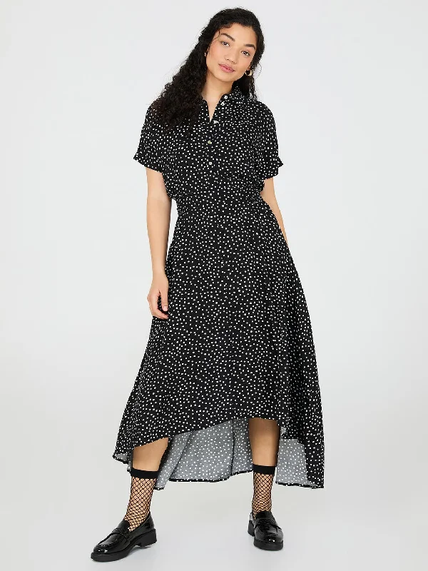 Women's Charming Outfit For Events Dot Print High-Low Maxi Shirt Dress