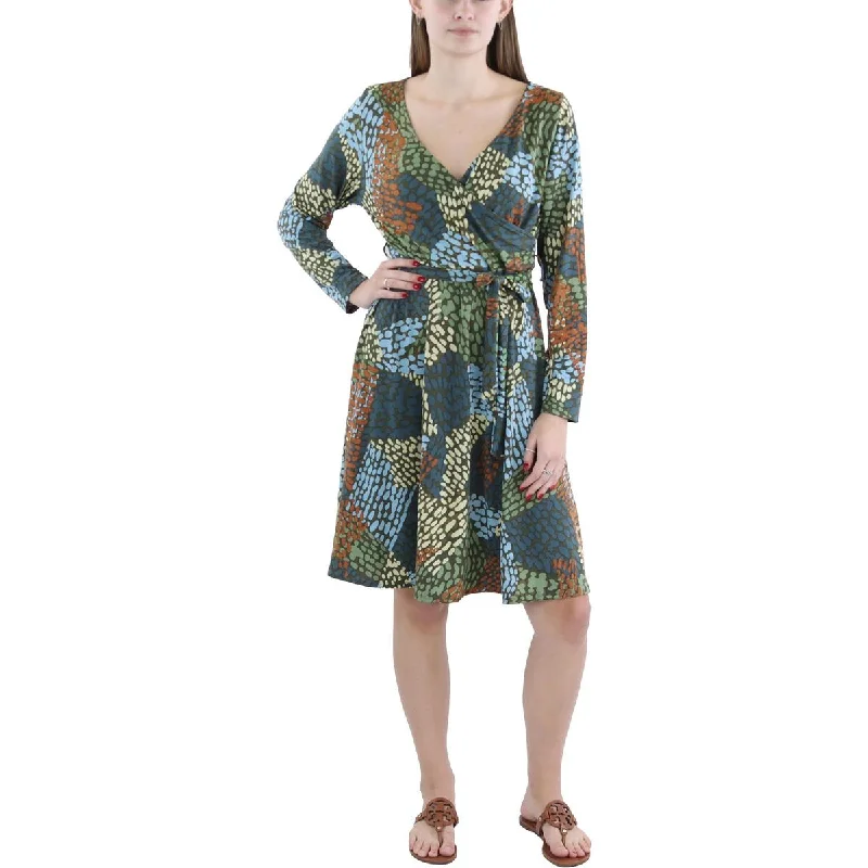 Seasonal Women's Fashion Trends Womens Printed Surplice Fit & Flare Dress