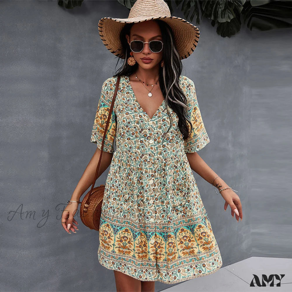 Affordable Online Boutique Amy Fashion - Short Sleeve Floral Print Fashion Sexy Dress
