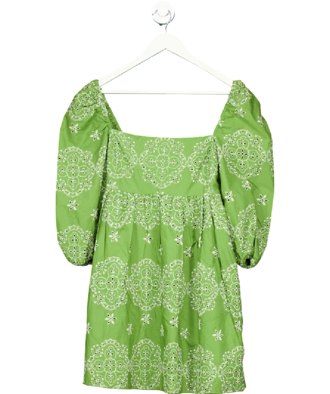 Sophisticated Style ZARA Green Pleated Square-neck Dress UK 8
