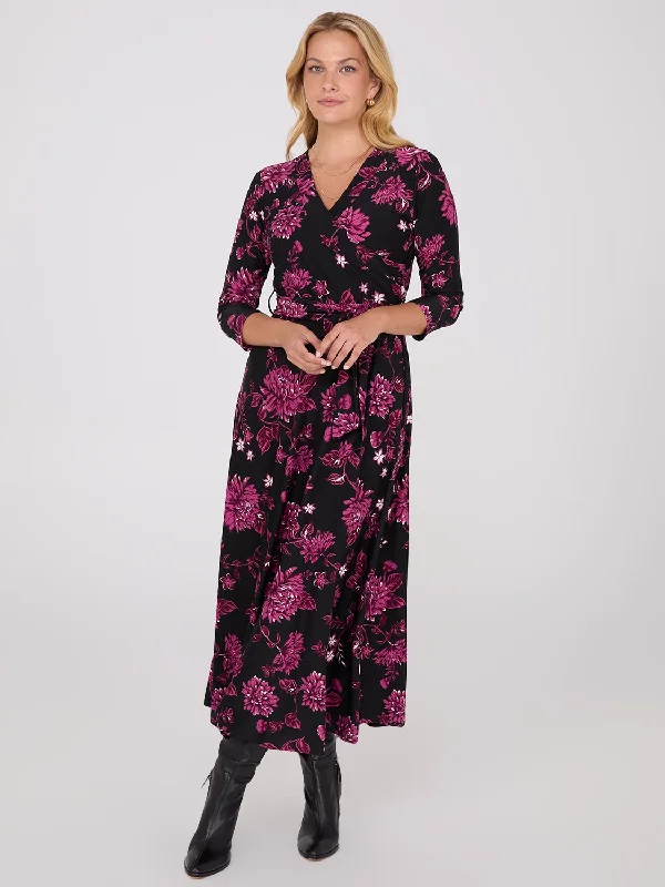 Women's Clothing Outfit Set Floral Print Crossover A-Line Maxi Dress