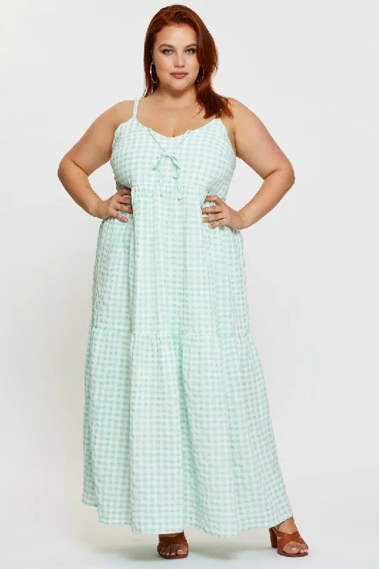 Women's Cozy Clothes Check Maxi Dress V-neck Sleeveless