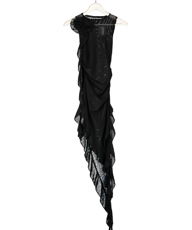 City Fashion Black Mesh Ruched Dress With Corsage UK S
