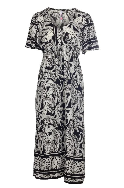 Glamorous Evening Wear Printed Maxi Dress | Black White Border | 3358A1