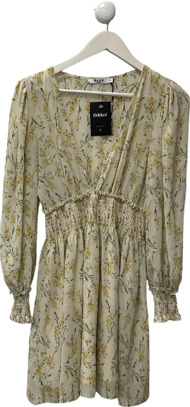 Hot Trends NA-KD Yellow Structured Smock Waist Dress UK 10