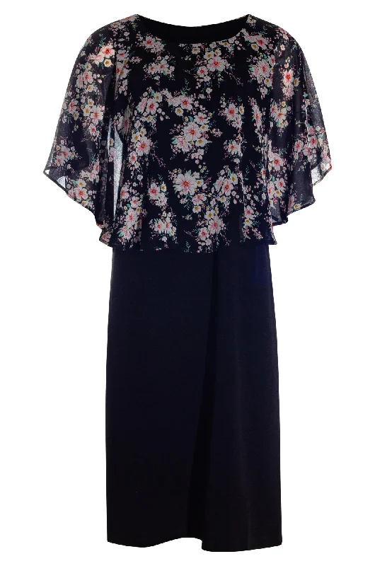 Women's Casual and Dressy Outfits Printed Chiffon Overlay Dress | Blk/Blk Pink Floral | 8201AR